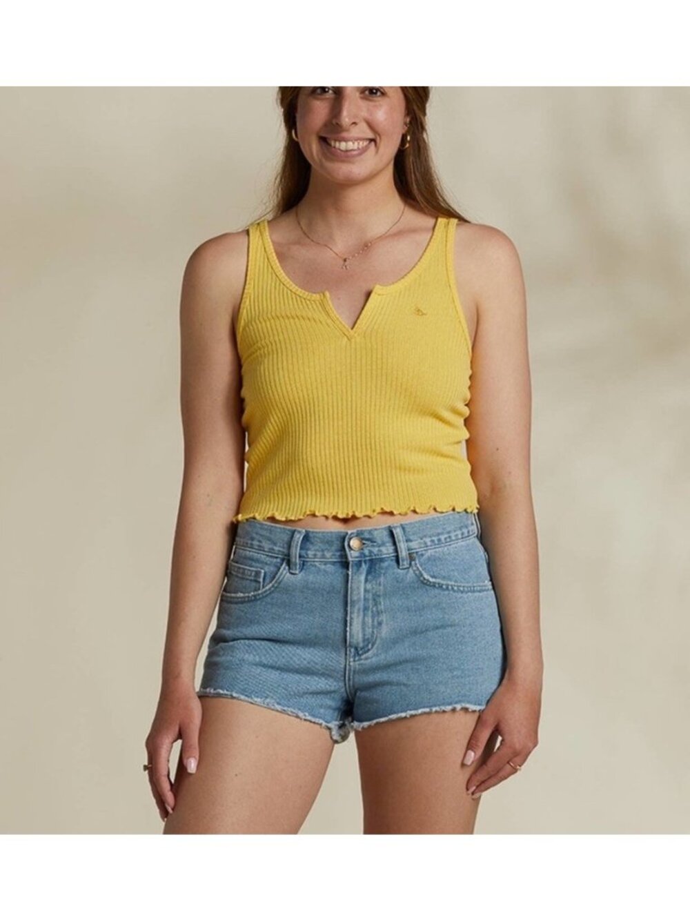 $40 Honolua Surf Co. Women’s Hi-Sunshine Ribbed Knit Tank Top In Yellow Size L